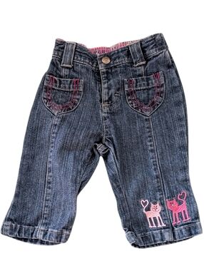 Lee Riders Vintage Infant Girl Embroidered Kitty Cat Blue‎ Denim Jeans Size 6/9